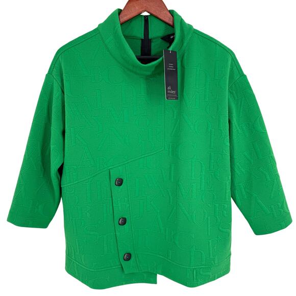 NEW NWT Ali Miles Sz Small Green Alphabet Teacher Wearable Art Blouse Shirt Top - Picture 1 of 6
